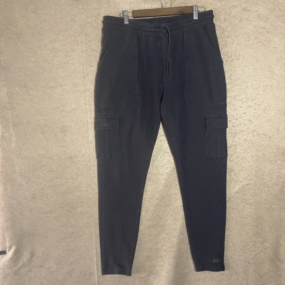 Alphalete Identity Stretch Cargo Joggers Mens Sz XL Black Tapered Pockets Logo